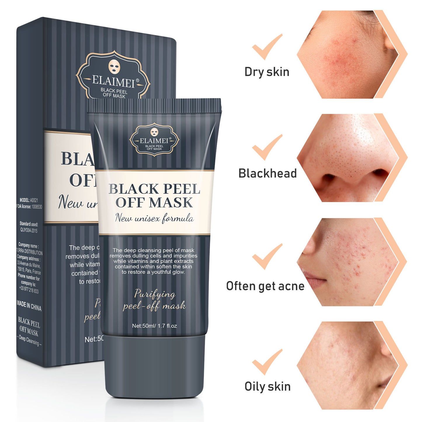 ELAIMEI - Black Peel Off Mask-Blackhead Removal Cleansing Mask Repair Pores Acne Mask