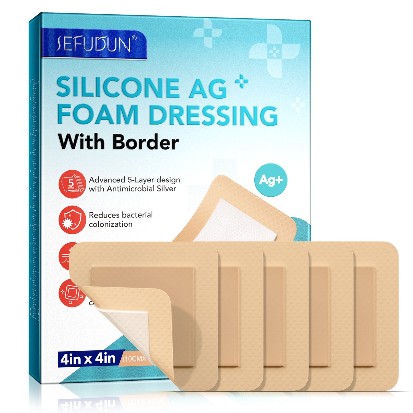 SEFUDUN - Silicone Foam Dressing Silver Ag+ Sterile Wound Bandage-Waterproof Absorben