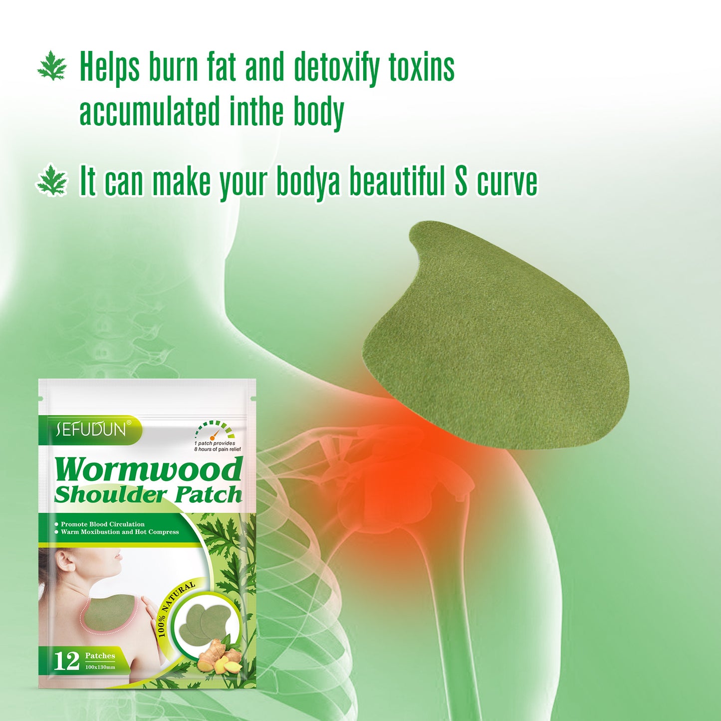 SEFUDUN - Wormwood Shoulder Patch Pain Relief-Promote Blood Circulation-12 Patches