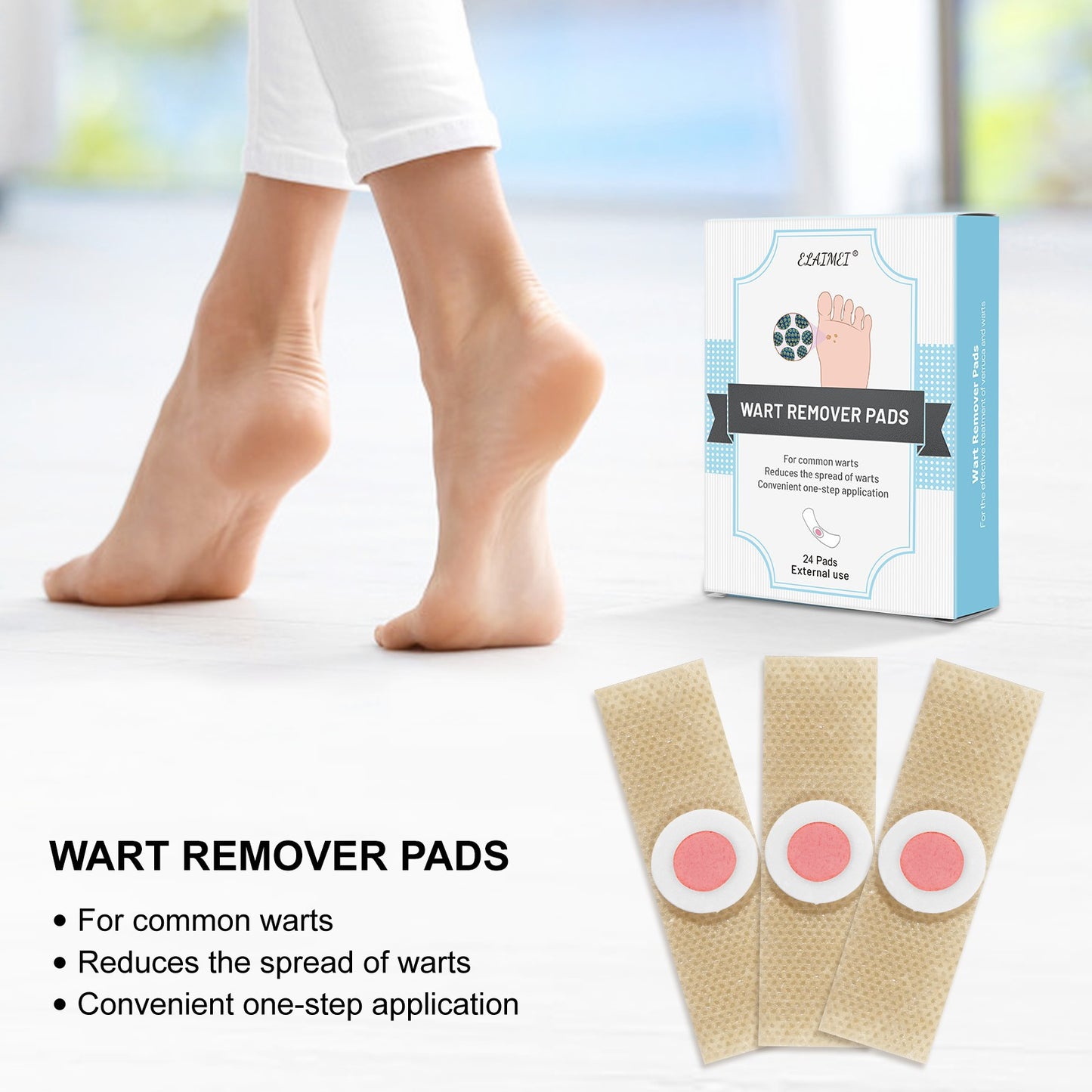 ELAIMEI - Wart Remover Pads - For Common Warts- Reduces the Spread of Warts - 24 Pads