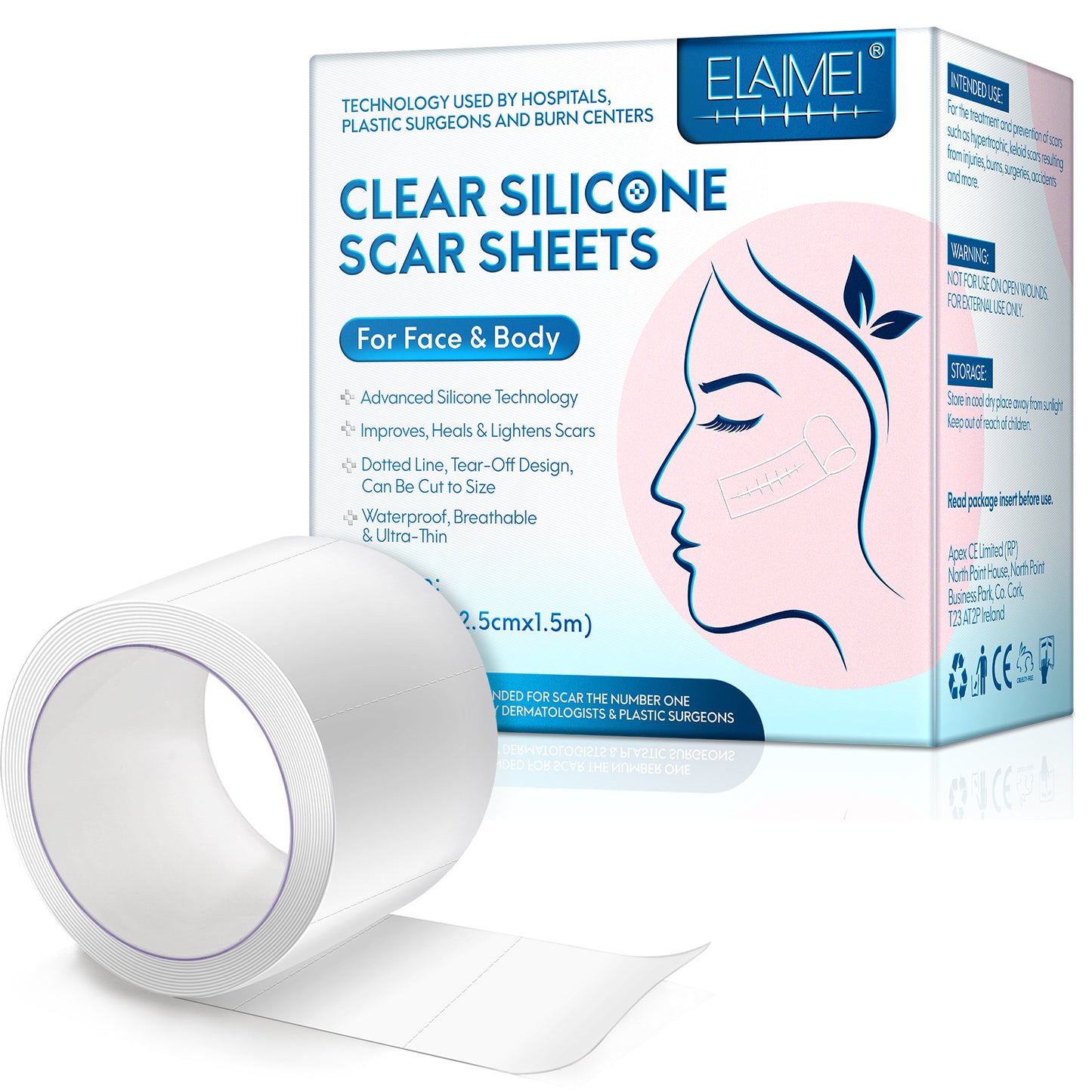 ELAIMEI Invisible Clear Silicone Scar Surgical Scar Repair Patch Sheets-2.5cm x 1.5m