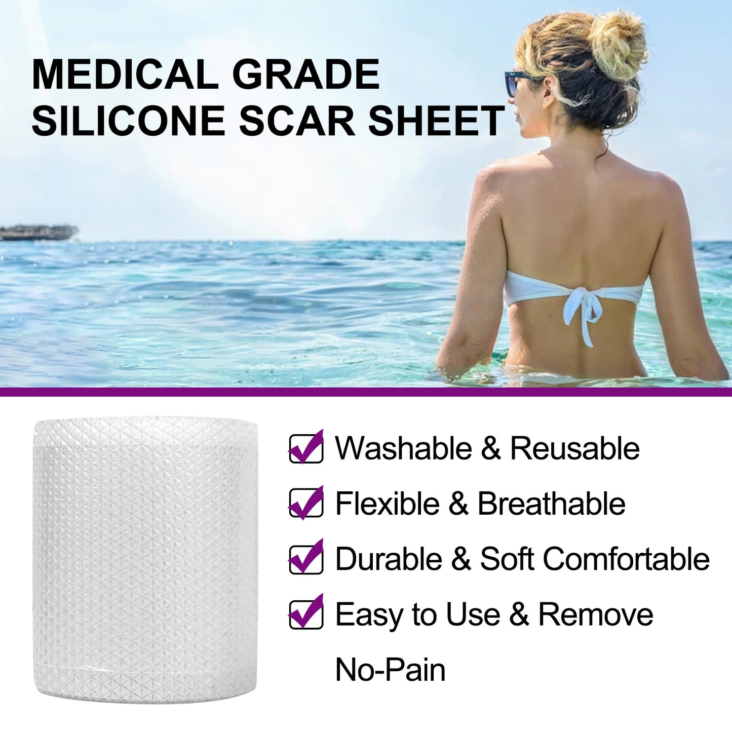 ELAIMEI- Clear Silicone Scar Sheets -Professional Scar Removal 4cm x 1.5m