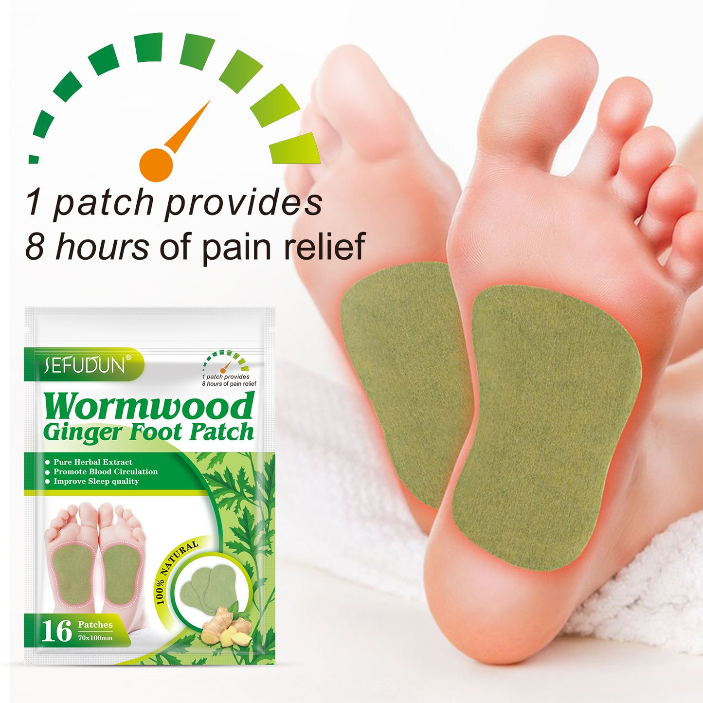 SEFUDUN - Wormwood Ginger Foot Patch Pain Relief-Promote Blood Circulation-12 Patches