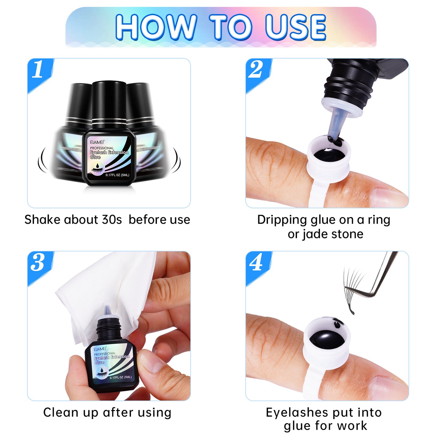 ELAIMEI - Eyelash Extension Glue- Professional Lash Extension Glue Strong Ultra Hold