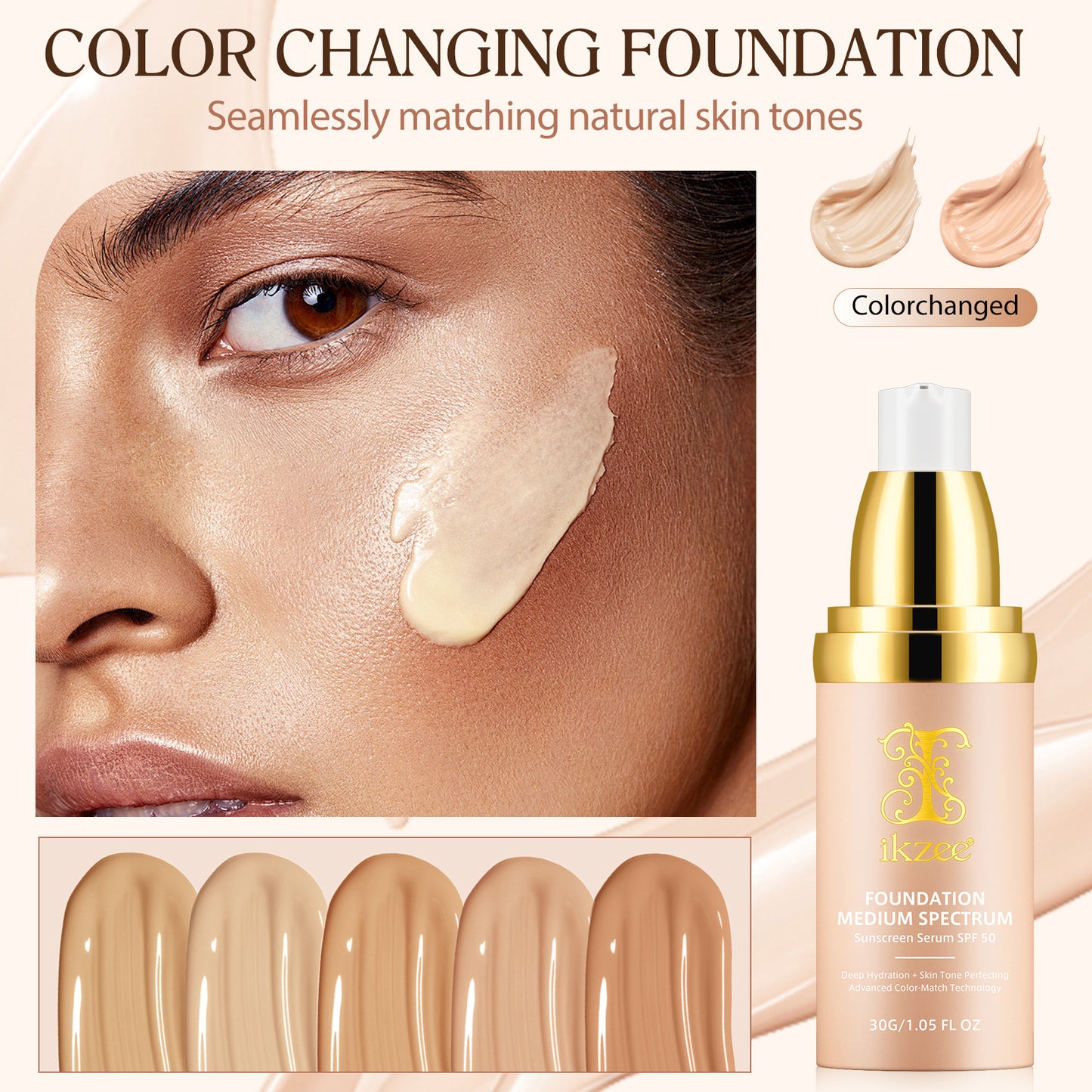 IKZEE -4-in-1 Foundation Medium Spectrum - Advanced Color Match Technology-30g