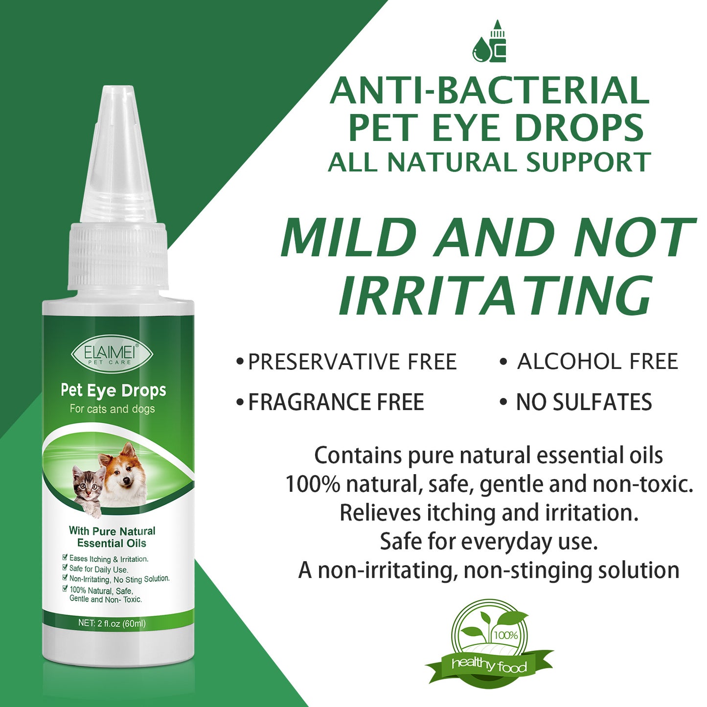 ELAIMEI - Pet Eye Drops for Cats and Dogs-With Pure Natural Essential Oils- 60ml