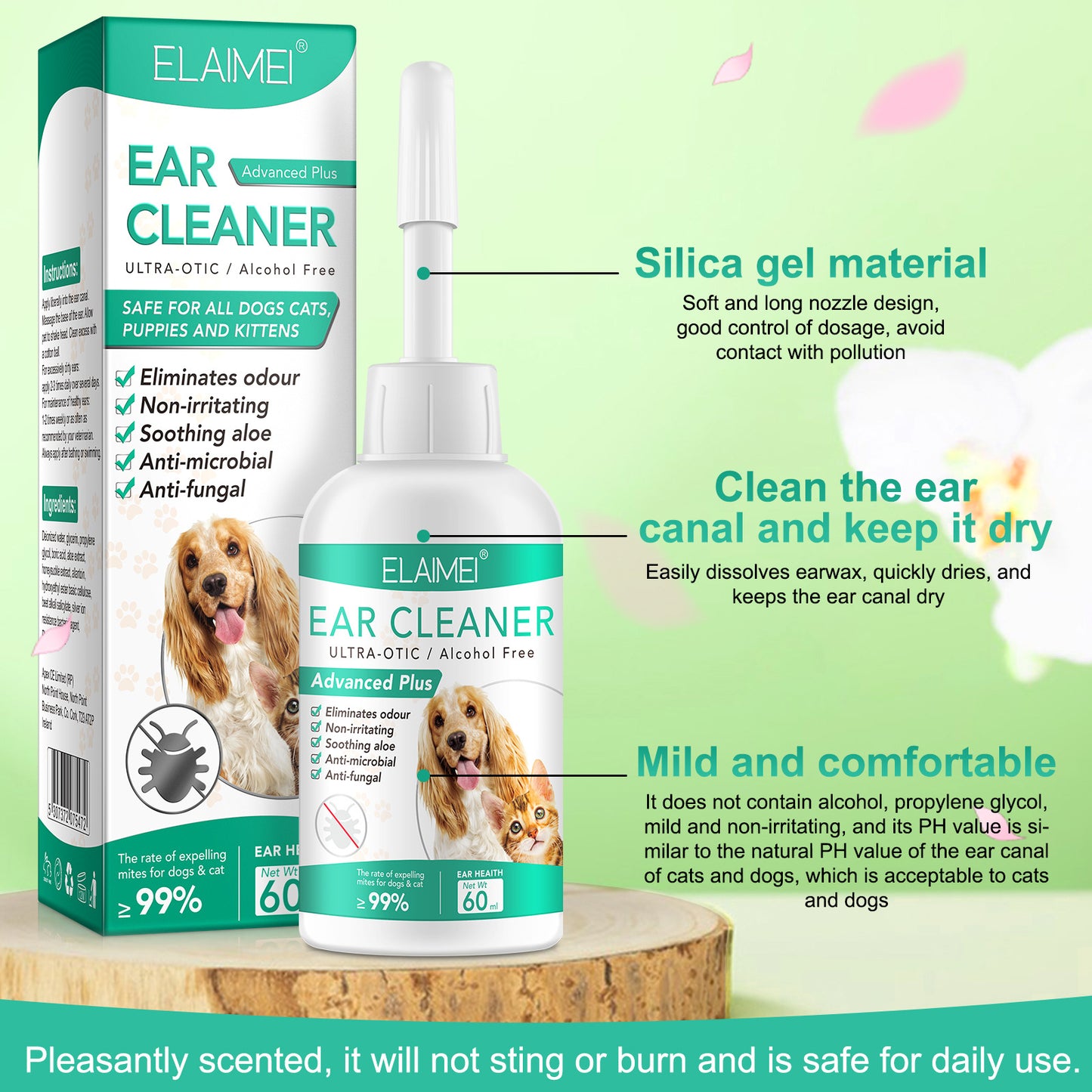 ELAIMEI - Pet Ear Cleaner- Ultra-Otic Alcohol Free -Eliminates odour