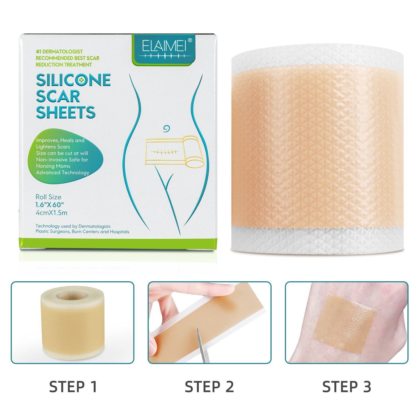 ELAIMEI- Silicone Scar Sheets -Professional Scar Removal Sheets -Roll 4cm x 1.5m