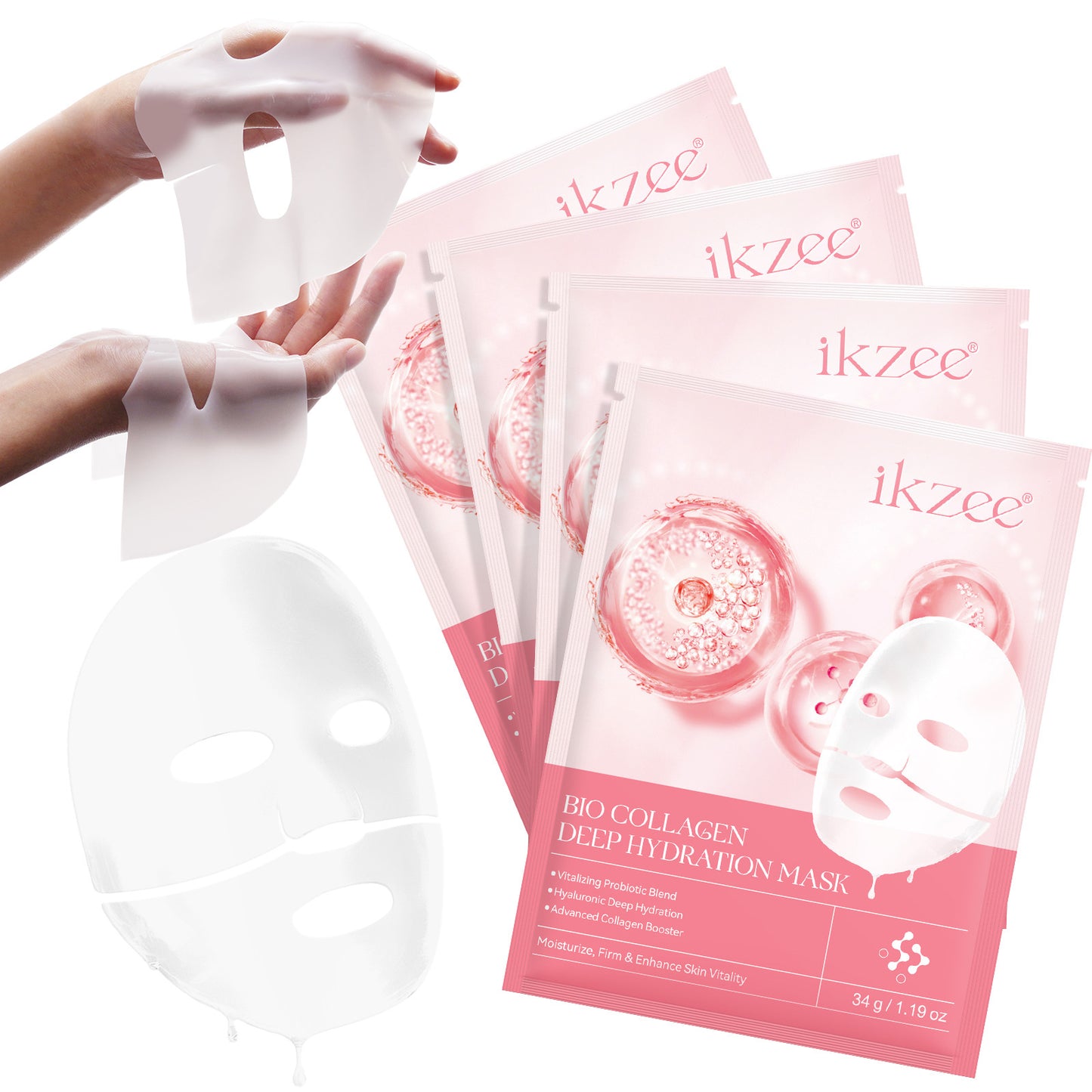 IKZEE- Collagen Hydrating Hydrogel Mask Moisturizing Lifting Firming Wrinkle 4 Piece