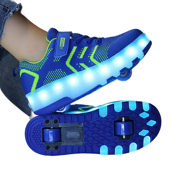 Double-Wheeled Roller Heely's with LED Lights/Blue