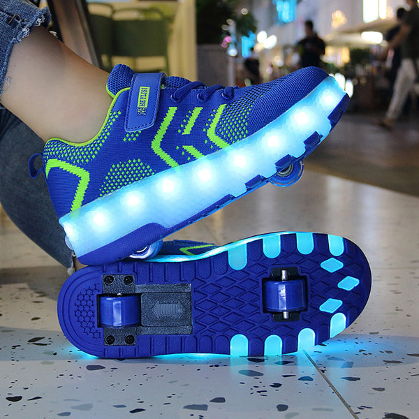 Double-Wheeled Roller Heely's with LED Lights/Blue