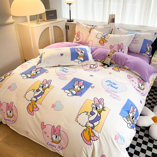 Disney Cartoon Four Piece- Fitted Sheet -Duvet Cover -Pillowcase Set - Princess Daisy