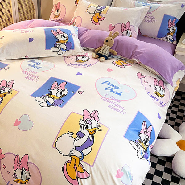 Disney Cartoon Four Piece- Fitted Sheet -Duvet Cover -Pillowcase Set - Princess Daisy