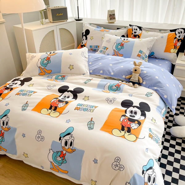 Disney Cartoon Four Piece- Fitted Sheet -Duvet Cover -Pillowcase Set - Disney Land