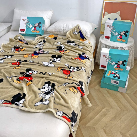 Disney Cartoon Farley Plush Blanket Presented in a Gift Box -110 x 150cm - Mickey Mouse Khaki