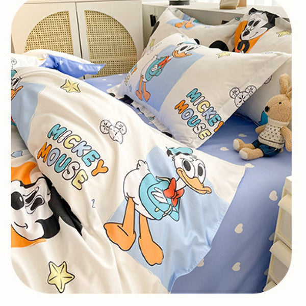 Disney Cartoon Four Piece- Fitted Sheet -Duvet Cover -Pillowcase Set - Disney Land