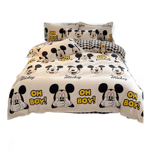 Disney Cartoon Four Piece- Fitted Sheet -Duvet Cover -Pillowcase Set - Happy Mickey