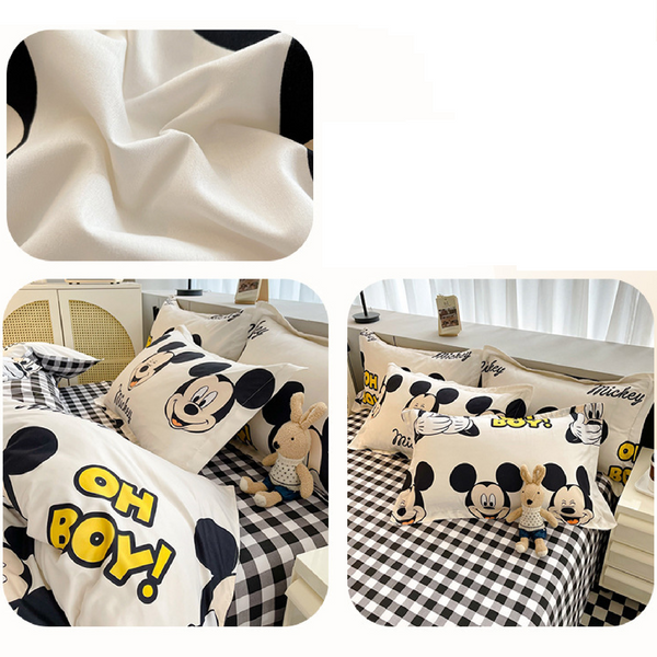 Disney Cartoon Four Piece- Fitted Sheet -Duvet Cover -Pillowcase Set - Happy Mickey