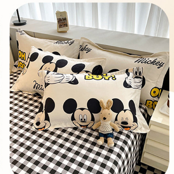 Disney Cartoon Four Piece- Fitted Sheet -Duvet Cover -Pillowcase Set - Happy Mickey