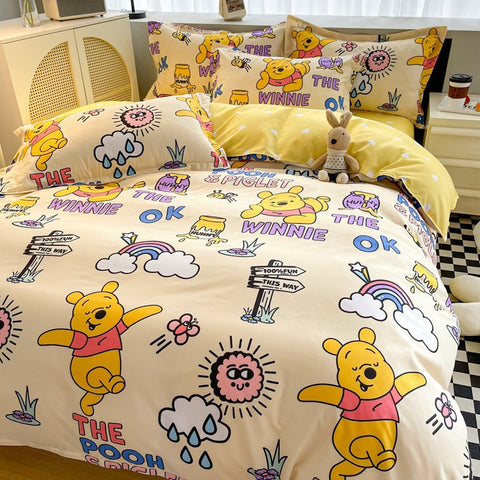 Disney Cartoon Four Piece- Fitted Sheet -Duvet Cover -Pillowcase Set - Winnie the Pooh