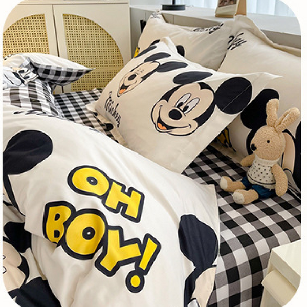 Disney Cartoon Four Piece- Fitted Sheet -Duvet Cover -Pillowcase Set - Happy Mickey