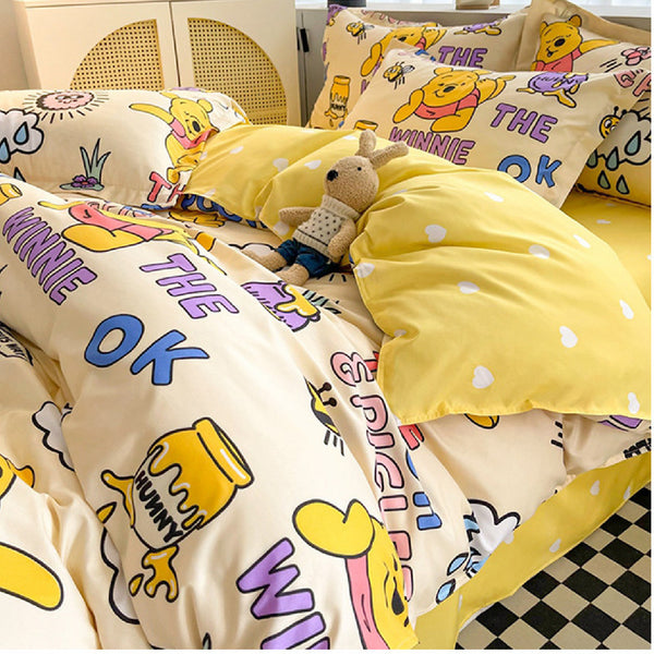 Disney Cartoon Four Piece- Fitted Sheet -Duvet Cover -Pillowcase Set - Winnie the Pooh