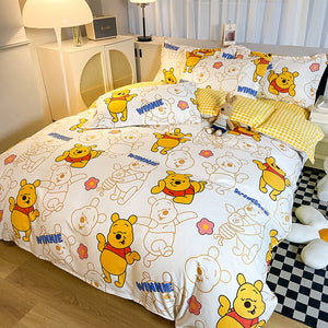 Disney Cartoon Four Piece- Fitted Sheet -Duvet Cover -Pillowcase Set - Happy Pooh