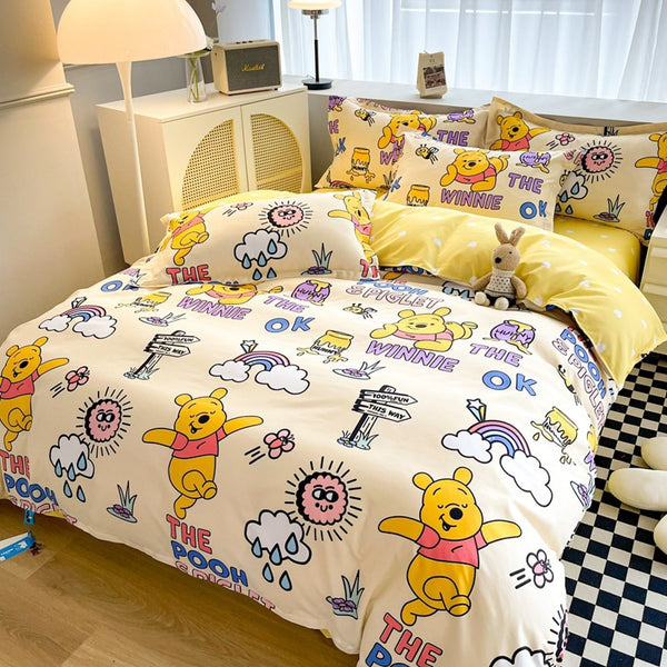 Disney Cartoon Four Piece- Fitted Sheet -Duvet Cover -Pillowcase Set - Winnie the Pooh