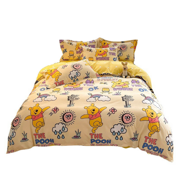 Disney Cartoon Four Piece- Fitted Sheet -Duvet Cover -Pillowcase Set - Winnie the Pooh