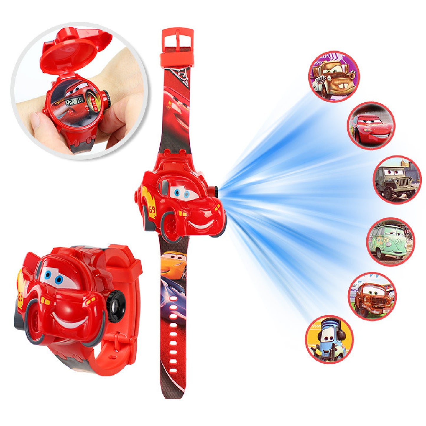 Kids Cartoon Character - Digital Watch with Projector Light - Cars