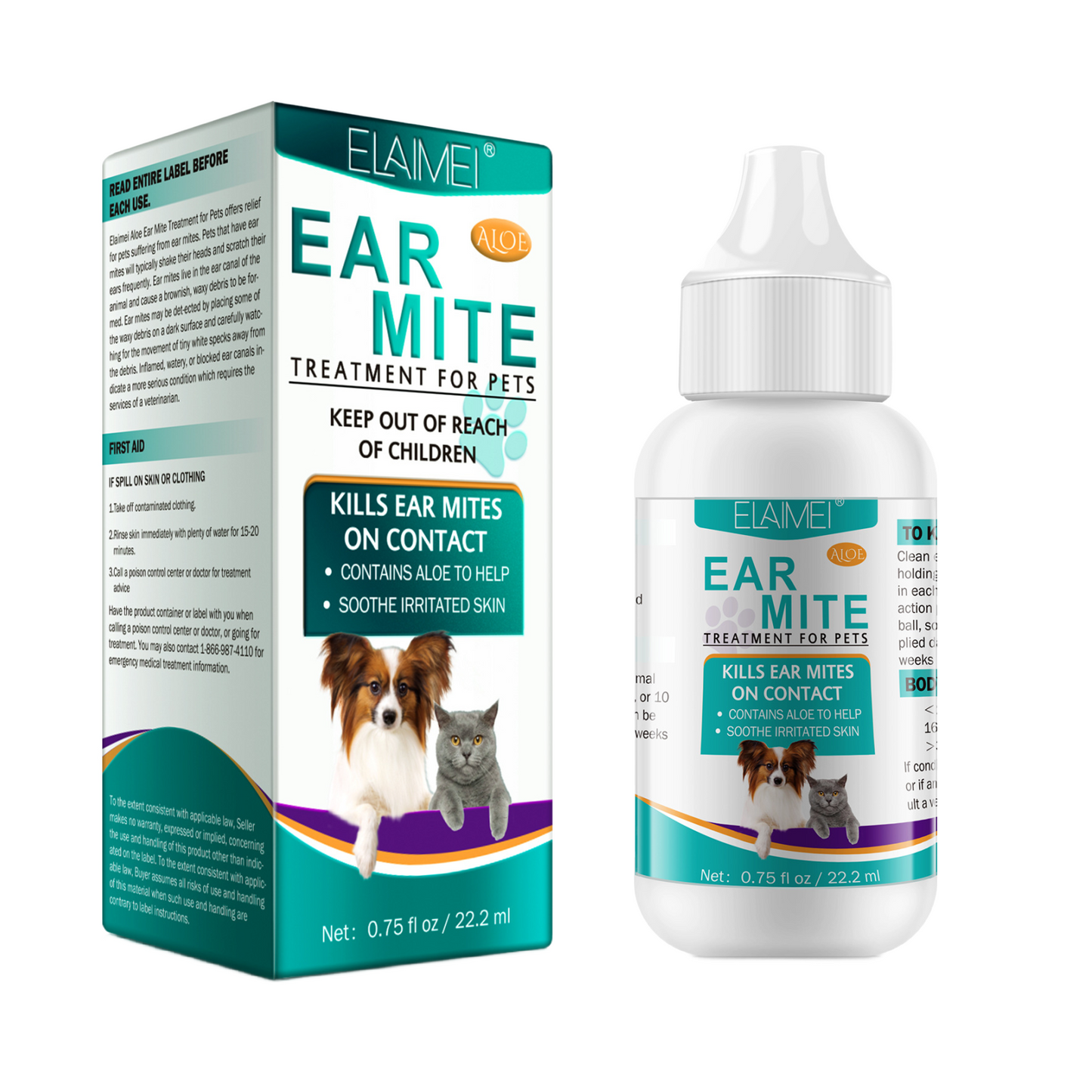 ELAIMEI - Ear Mite Treatment For Pets -Kills Ear Mite on Contact-Contains Aloe