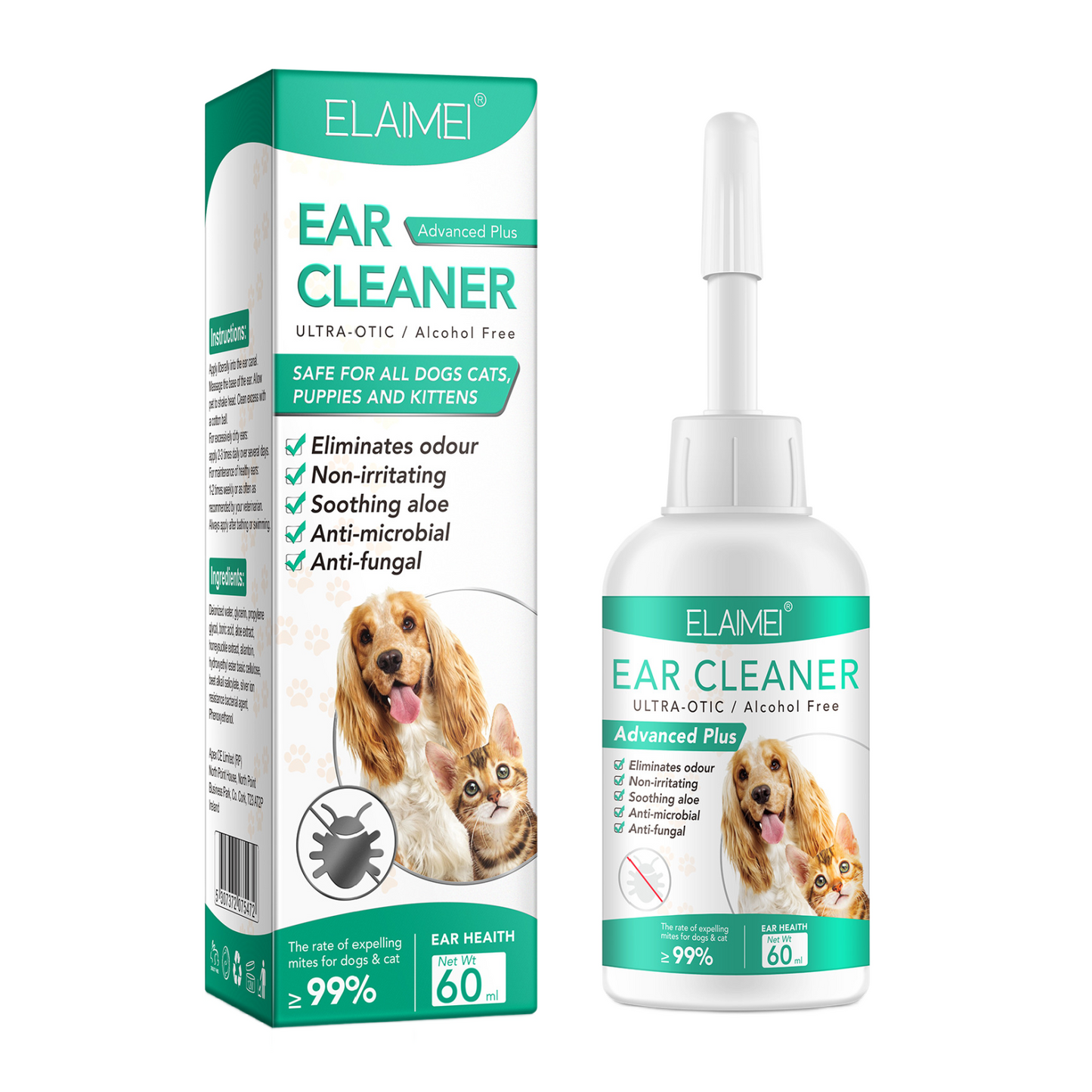 ELAIMEI - Pet Ear Cleaner- Ultra-Otic Alcohol Free -Eliminates odour