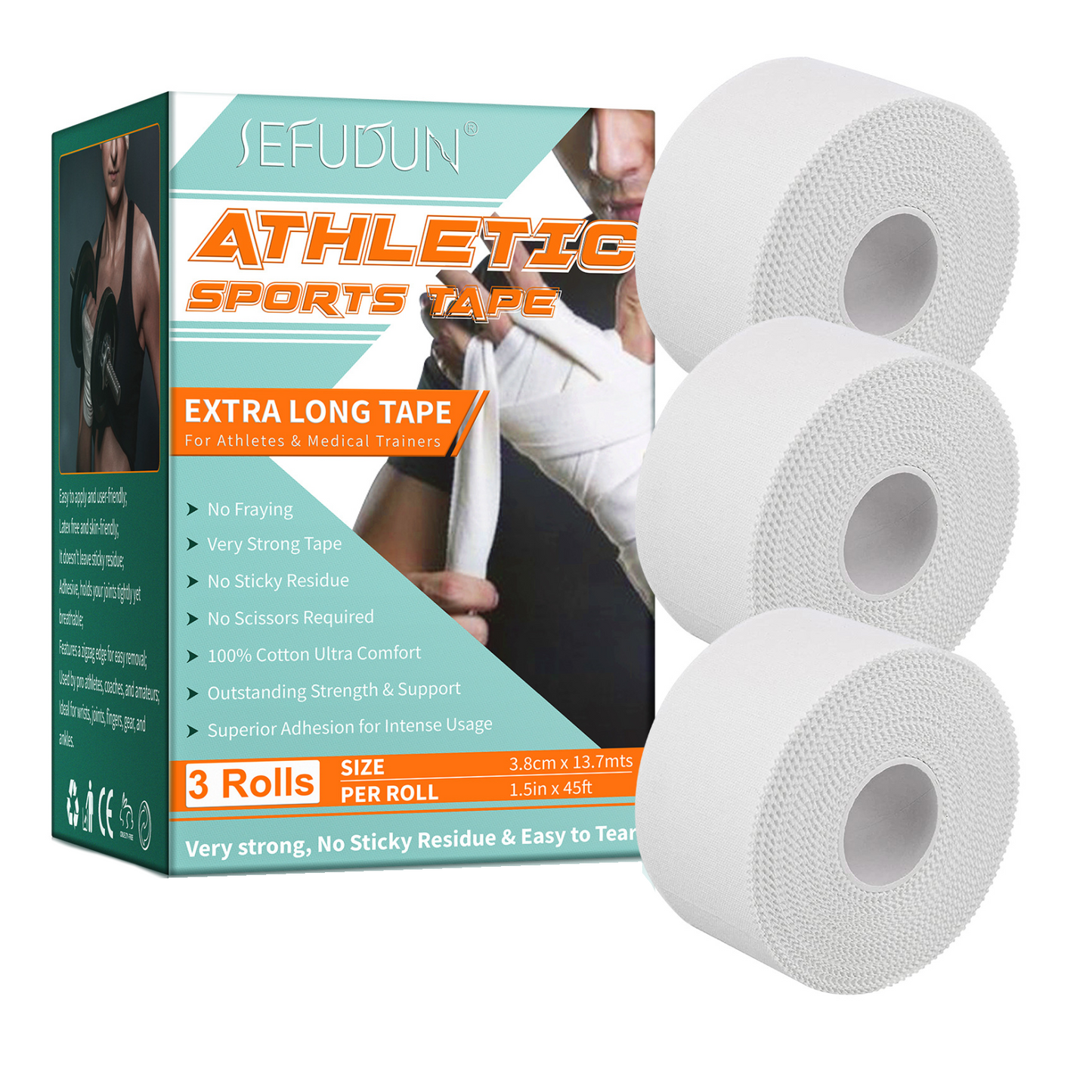 SEFUDUN - Athletic Sports Tape-Extra Long Tape -Sports Muscle Protection -3 Rolls