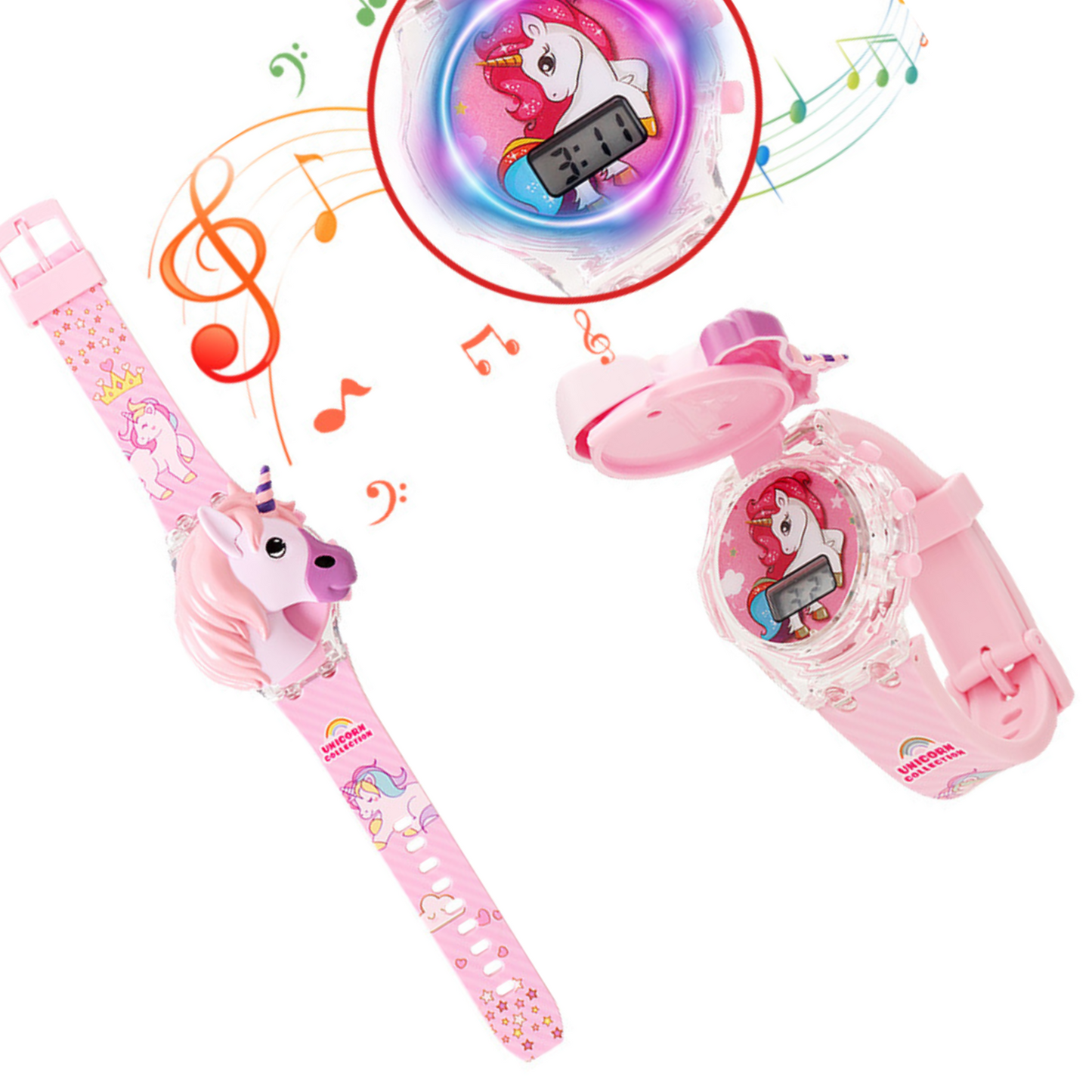 Kids 3D Digital Watch -Flip with Music and Lights - Unicorn