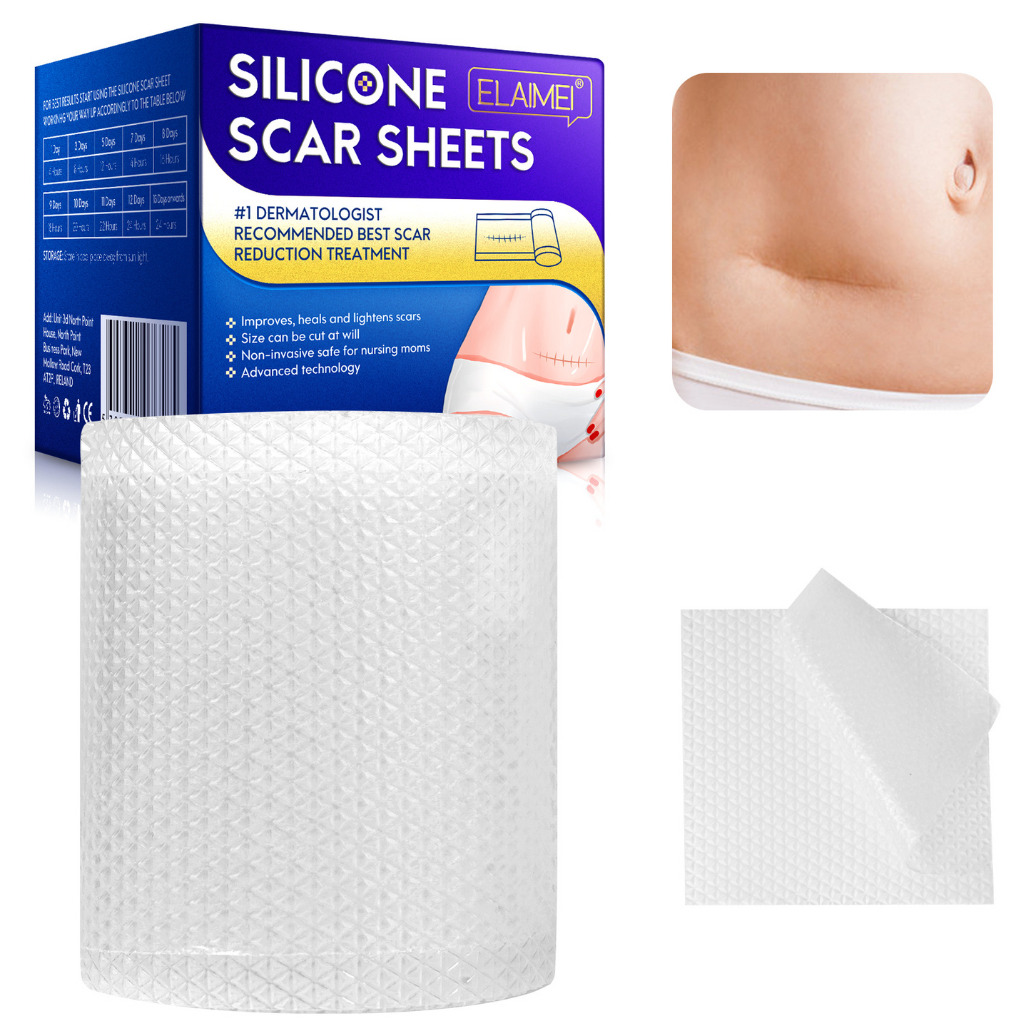 ELAIMEI- New Clear Silicone Scar Sheets -Professional Scar Removal 4cm x 3m