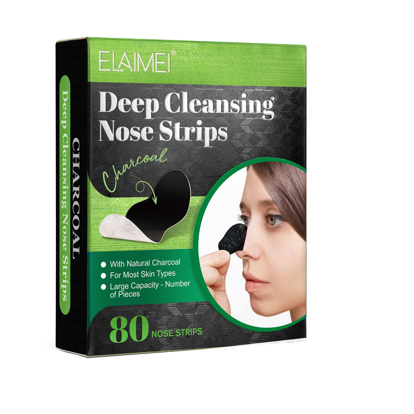 ELAIMEI - Deep Cleansing Nose Strips - Natural Charcoal - 80 Nose Strips