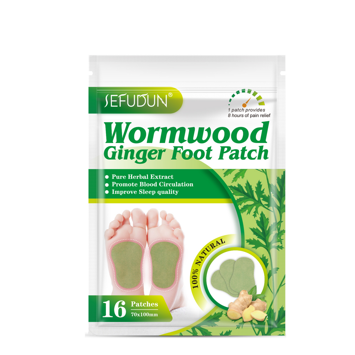 SEFUDUN - Wormwood Ginger Foot Patch Pain Relief-Promote Blood Circulation-12 Patches