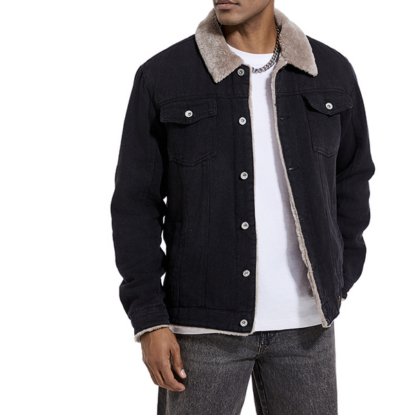 Men's Autumn and Winter Denim Jacket - Black