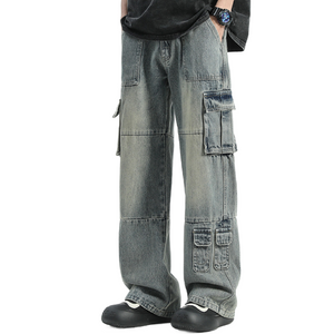 KAMFE HOM Hip-Hop Street Wide-Leg Jeans Men's Ins Niche Splicing Denim