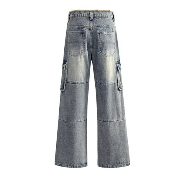 KAMFE HOM Hip-Hop Street Wide-Leg Jeans Men's Ins Niche Splicing Denim