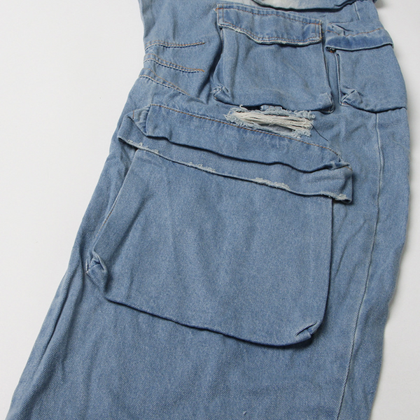 KAMFE HOM Design Sense Big Pocket Street Style High Waist Baggy Jeans - Blue