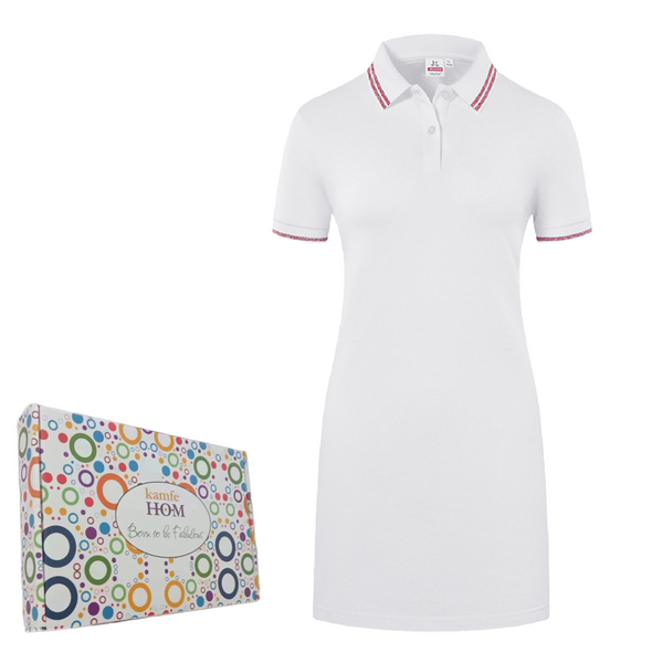 KAMFE HOM -Perfect Summer Polo Sport Dress Blend of Work and Sportswear - White