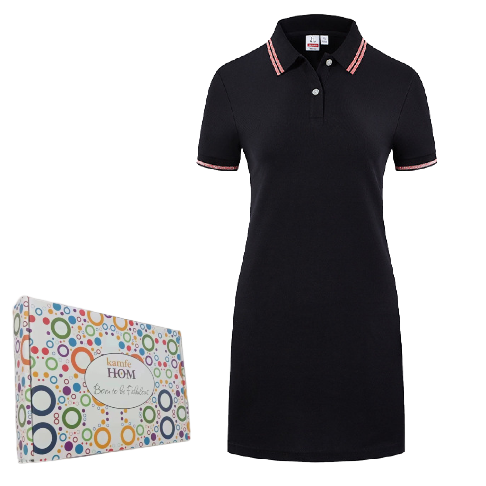 KAMFE HOM -Perfect Summer Polo Sport Dress Blend of Work and Sportswear - Black