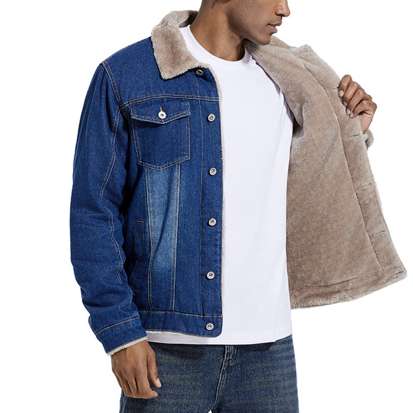 Men's Autumn and Winter Denim Jacket - Denim Blue