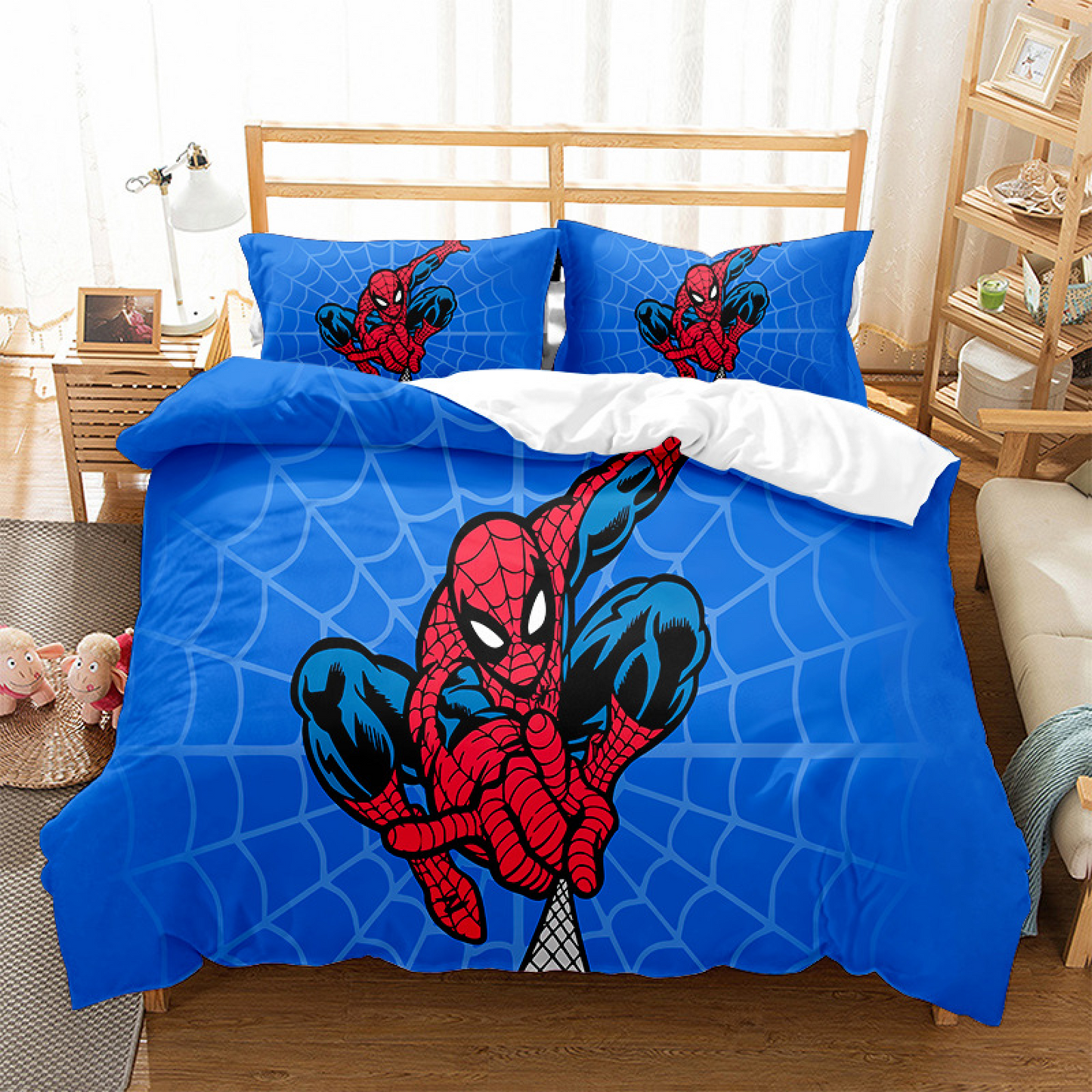 KAMFE HOM Kids 3D Printed Duvet Cover Set-Inspired Spiderman - Blue