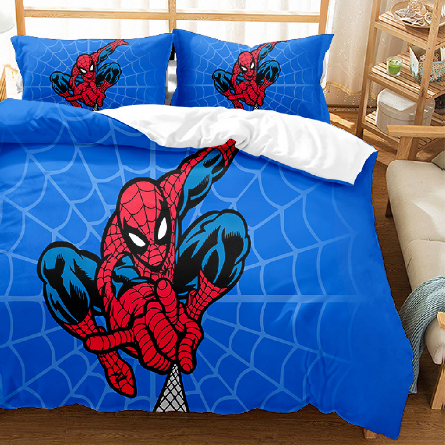 KAMFE HOM Kids 3D Printed Duvet Cover Set-Inspired Spiderman - Blue