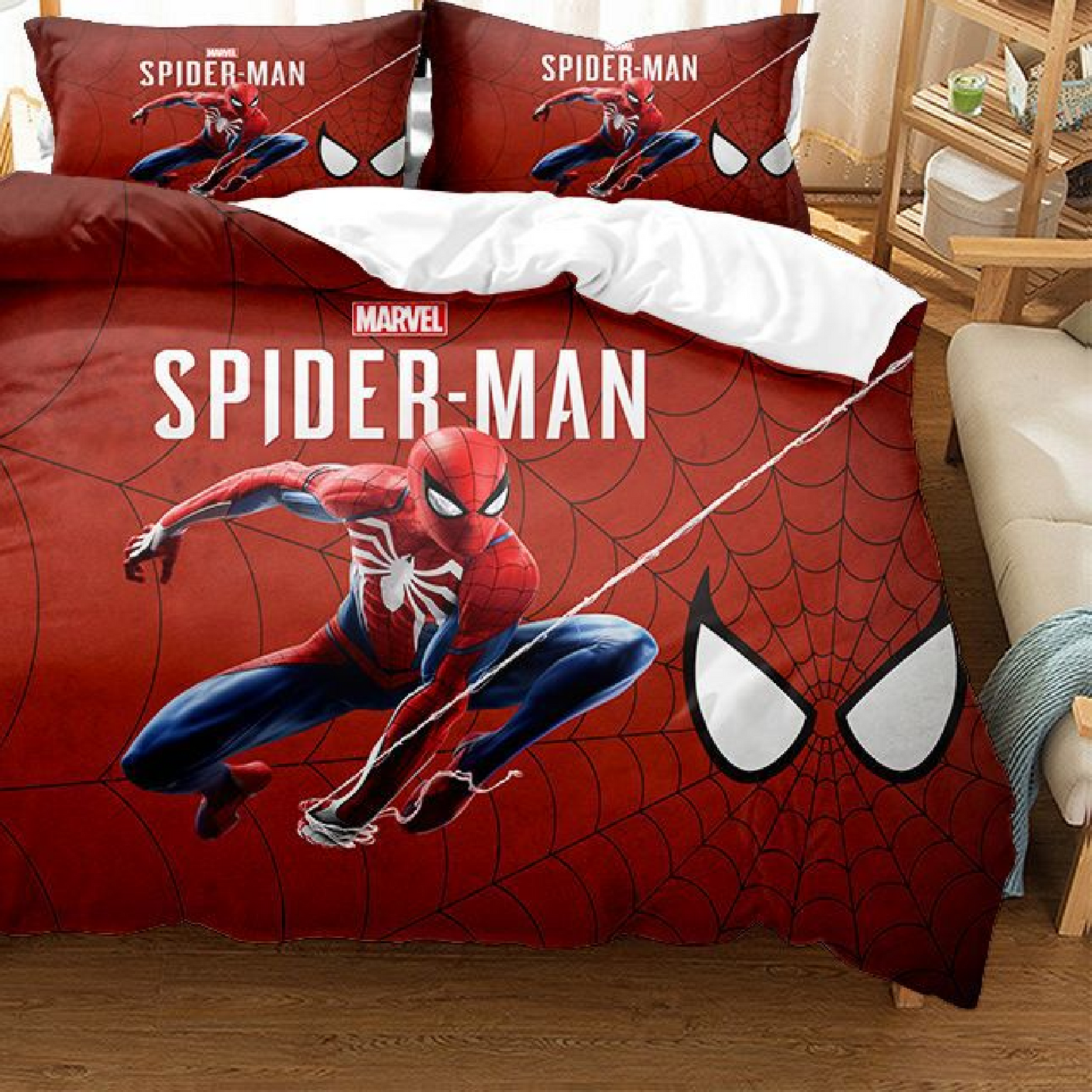 KAMFE HOM Kids 3D Printed Duvet Cover Set-Inspired Spiderman - Red