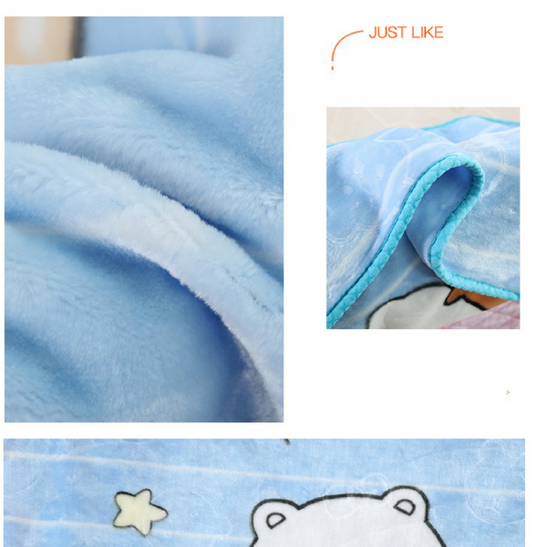 Double Layer Embossed Cartoon Children's Blanket Comfort and Fun Together - 125 x 100cm- Blue Happy