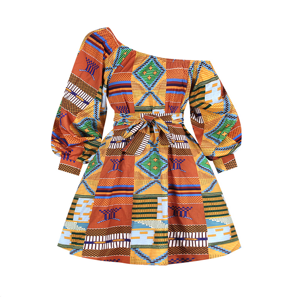 Womens African Style Print Mini Swing Short Dress Top Light Material- Yellow