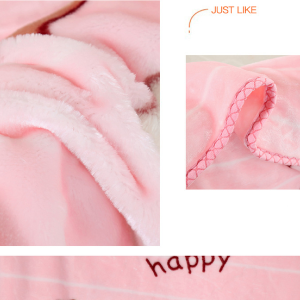 Double Layer Embossed Cartoon Children's Blanket Comfort and Fun Together - 125 x 100cm- Pink Happy